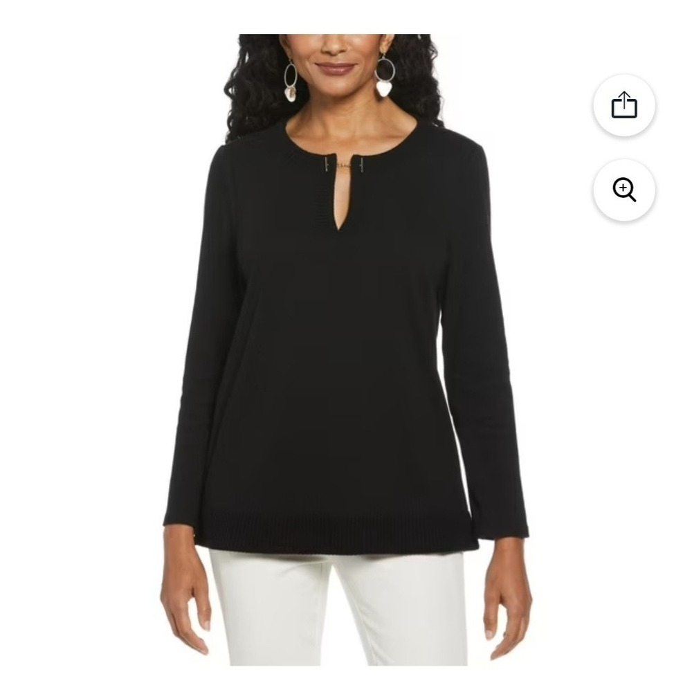 New Rafaella Sweater Black V-neck W/ Gold Chain Attachment Size S